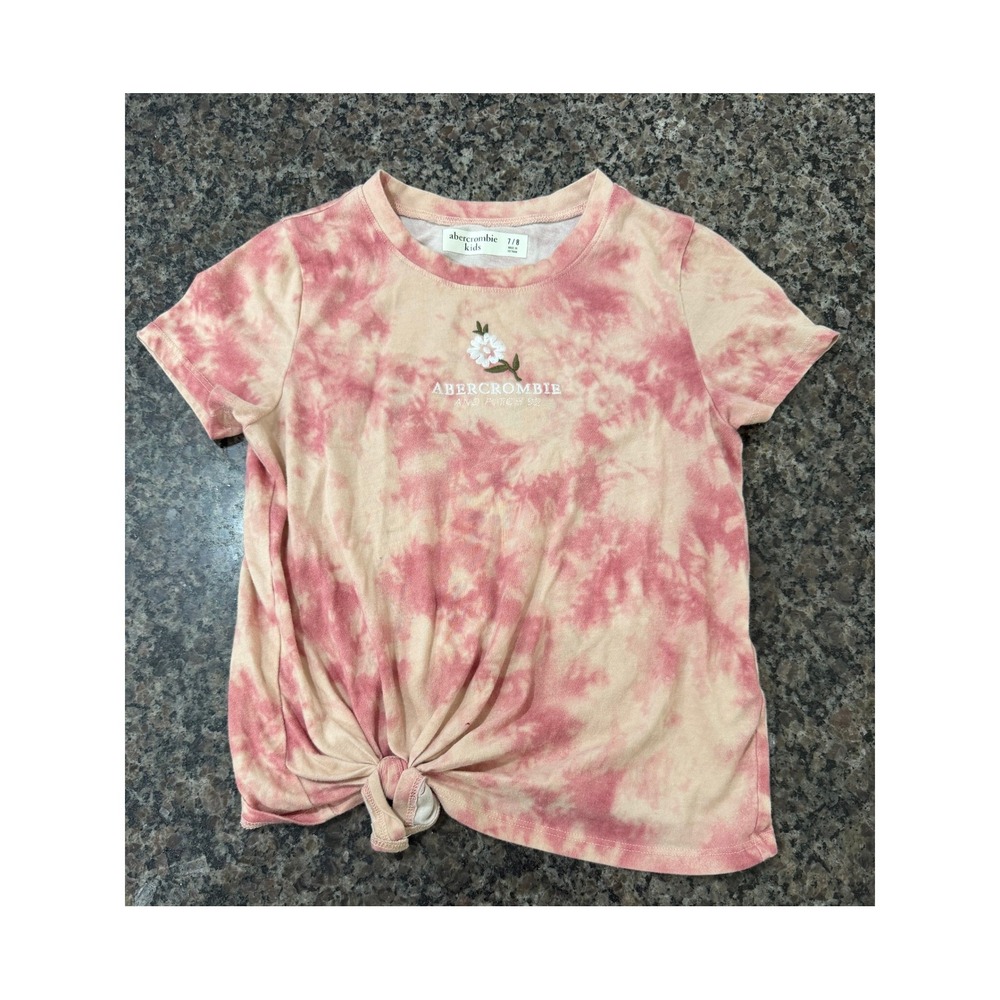 Abercrombie Kids Girls Pink Tie Dye Front Tie Graphic T-Shirt‎ Size 7/8 Floral